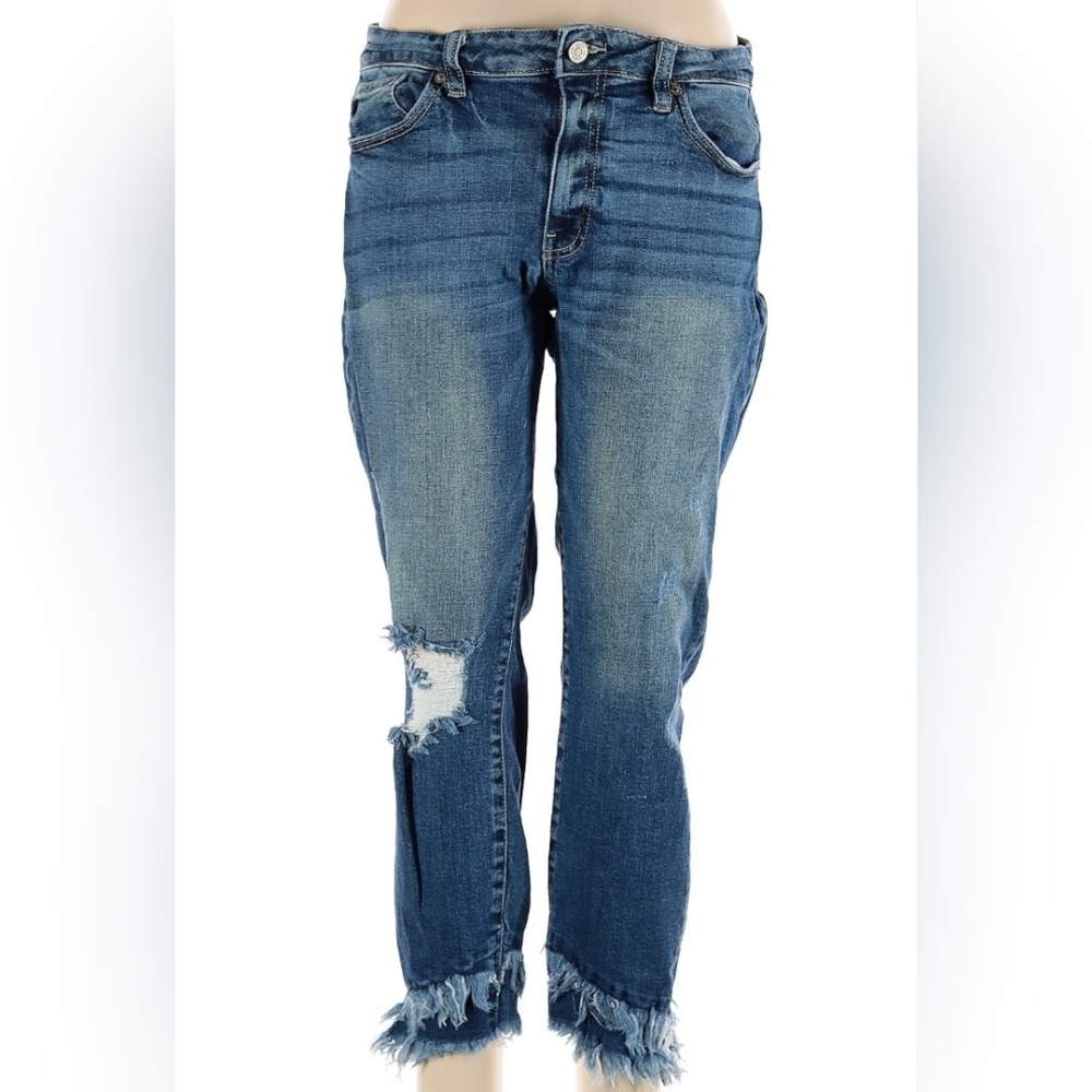KanCan Jeans Frayed Fringe Fringed Hem Cropped Skinny Boyfriend Jean 30 Size 13